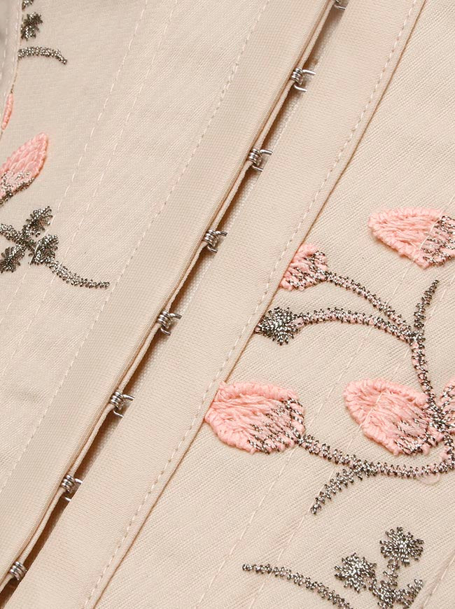 Vintage Ovderbust Short Torso Floral Lace Up Corset Detail View-2