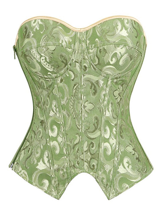 Kimring Women's Strapless Irregular Hem Boned Lace Up Overbust Corset Top Green Main Image
