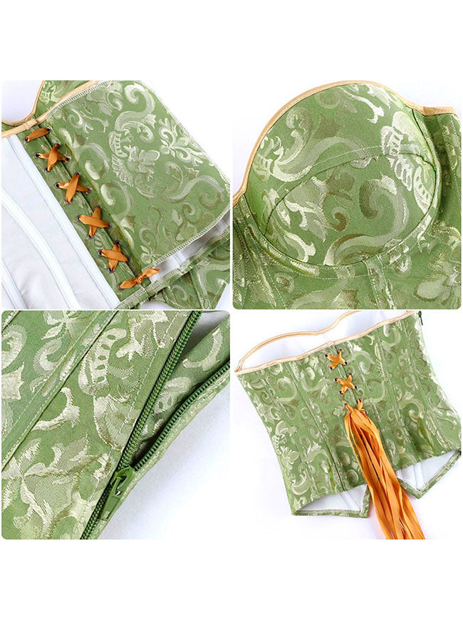 Women Green Lace Up Corset Victorian Corset Detail View