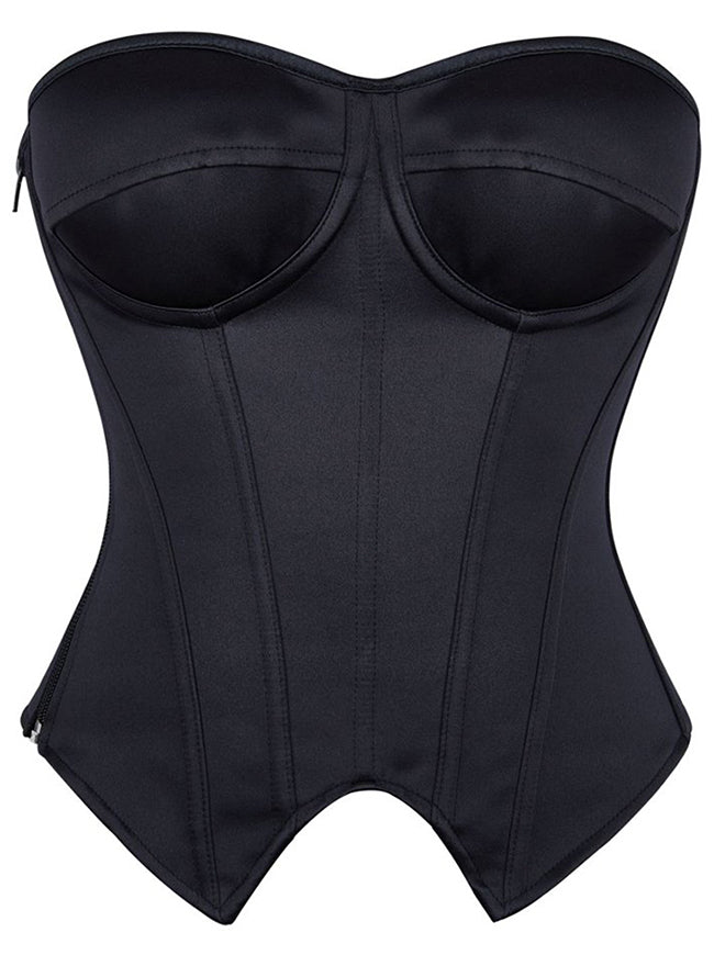 Kimring Women's Strapless Irregular Hem Boned Lace Up Overbust Corset Top Black Main Image