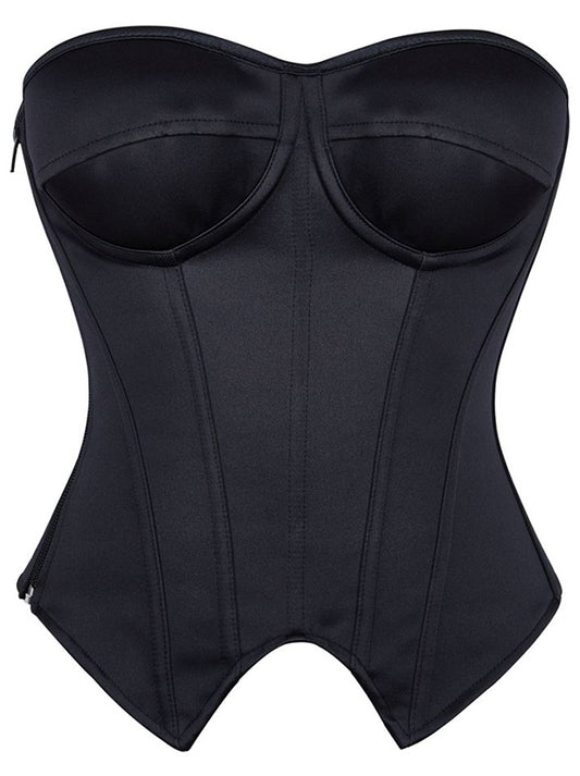 Kimring Women's Strapless Irregular Hem Boned Lace Up Overbust Corset Top Black Main Image
