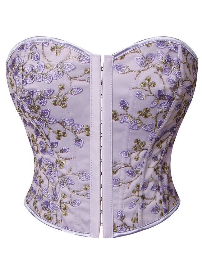 Vintage Renaissance Floral Printed Strapless Lace-up Bustier Corset Crop Top Main View