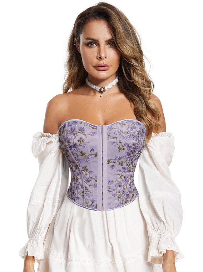 Renaissance Flower Boned Lace Up Overbust Bustier Corset Crop Top Main View-2