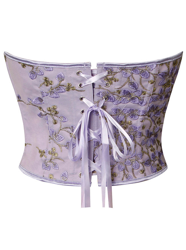 Victorian Medieval Embroidery Sleeveless Push Up Party Corset Crop Top for Women Back View