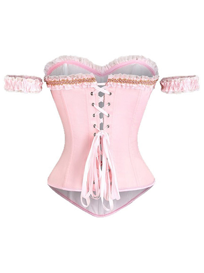 Strapless Lace Up Pink Boned Bustier Corset Back View