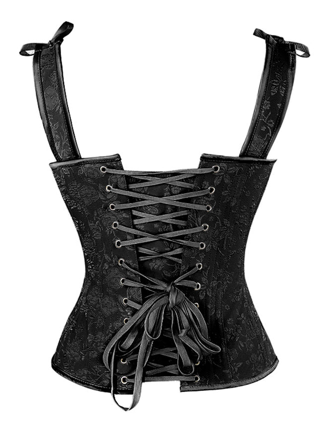 Palace Series Black Jacquard Lycra Gothic Steampunk Spiral Steel Boned Lace Up Bustier