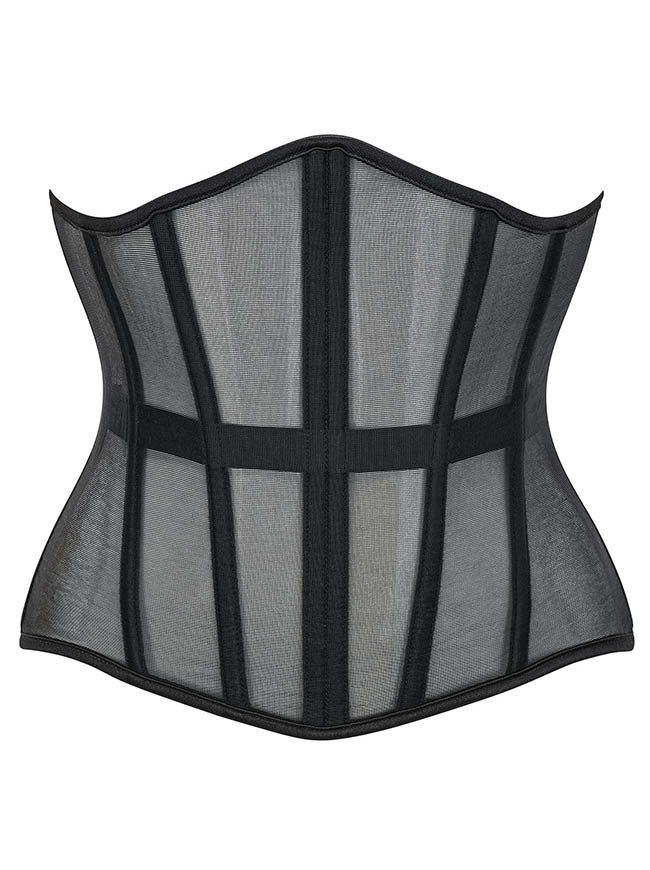 Kimring Women's Mesh Lace Up Boned Underbust Corset Waist Trainer Shapewear Black Main Image