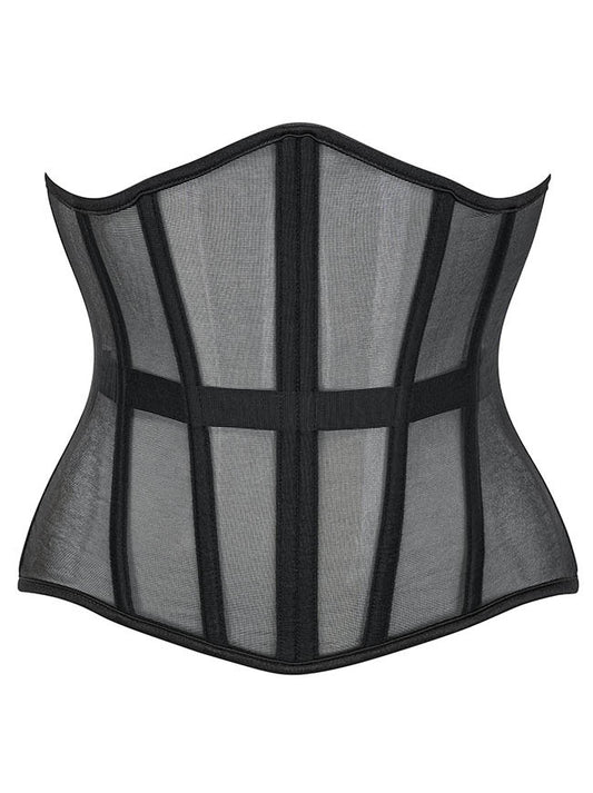 Kimring Women's Mesh Lace Up Boned Underbust Corset Waist Trainer Shapewear Black Main Image