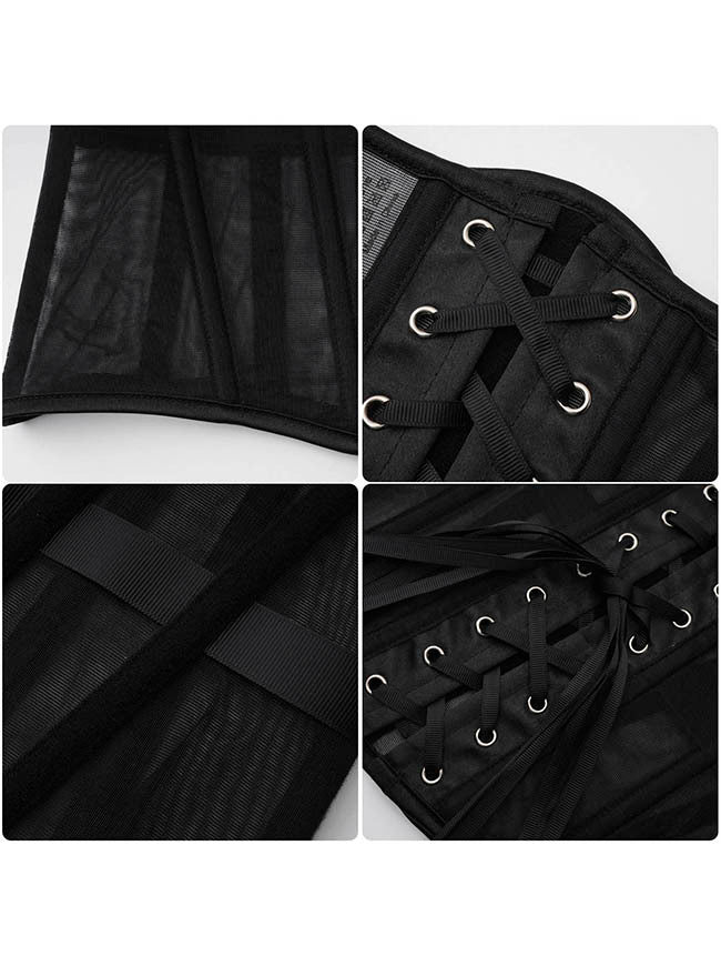 Black Boned Heavy Duty Mesh Wedding Corset Detail View
