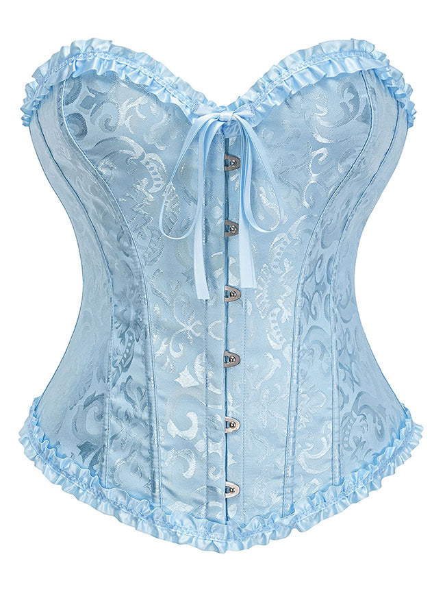 Kimring Women's Renaissance Victorian Floral Overbust Boned Lace Up Corset Top Blue Main Image