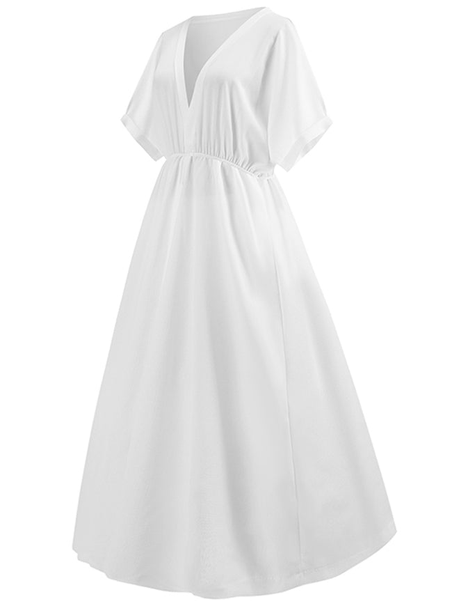 1950 Fashion Casual V-Neck Short Sleeves Cocktail Party A Line Dress