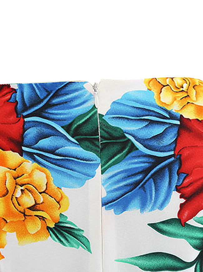 Fashion Floral Printed Spring A-line Daily Wear Dress White Detail View