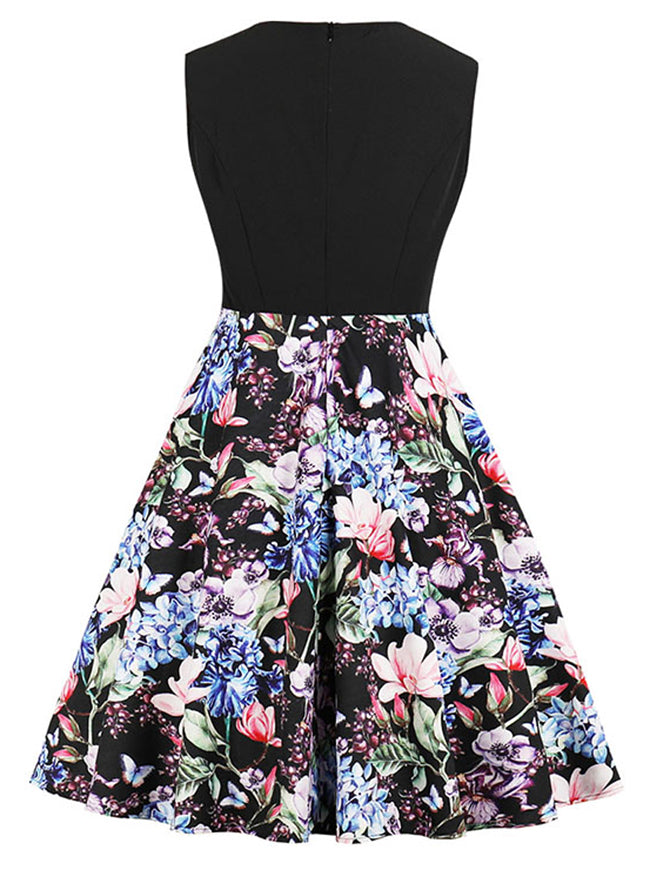 Elegant Vintage Bowknot Round Neck Sleeveless Knee Length A-Line Dress Back View