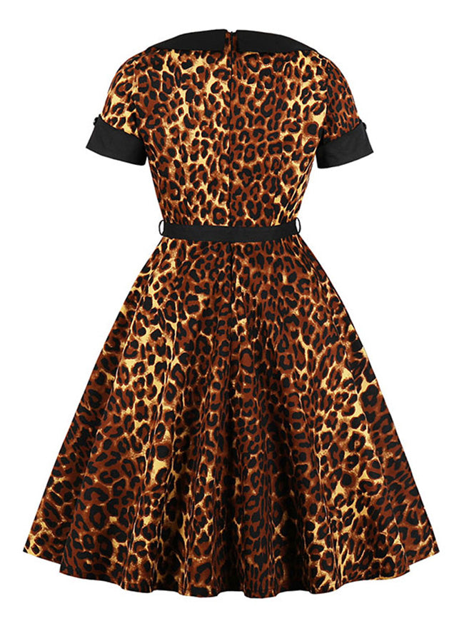Fashion High Quality Casual All-match Lady Cotton Knee Length Short Sleeves A-Line Dress Back View