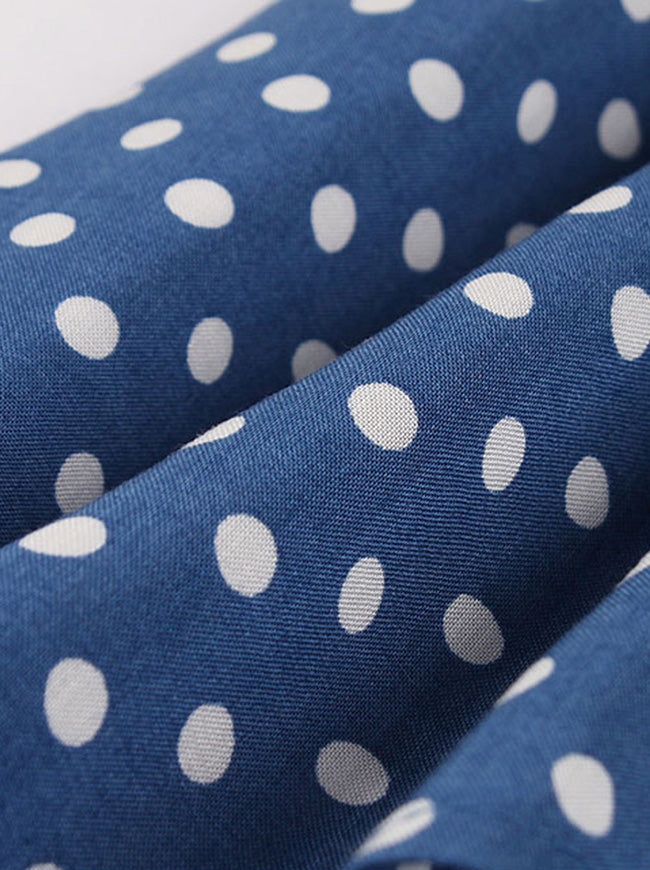 Vintage High Quality Casual All-match Polka Dot Printed Lady Pleats Midi Pencil Dress Detail View