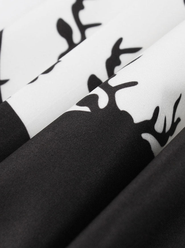 Fancy Peter Pan Collar Reindeer Printed  Pleated Dress with Belt White/Black Detail View