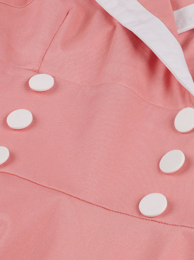 Elegant Retro High Quality Lady Low-V Neck Midi Hepburn Sailor Rockabilly Dress Detail View