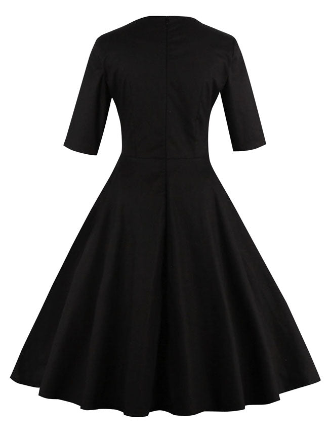 1950s Vintage Flower Half Sleeve Homecoming Prom Party Dress
