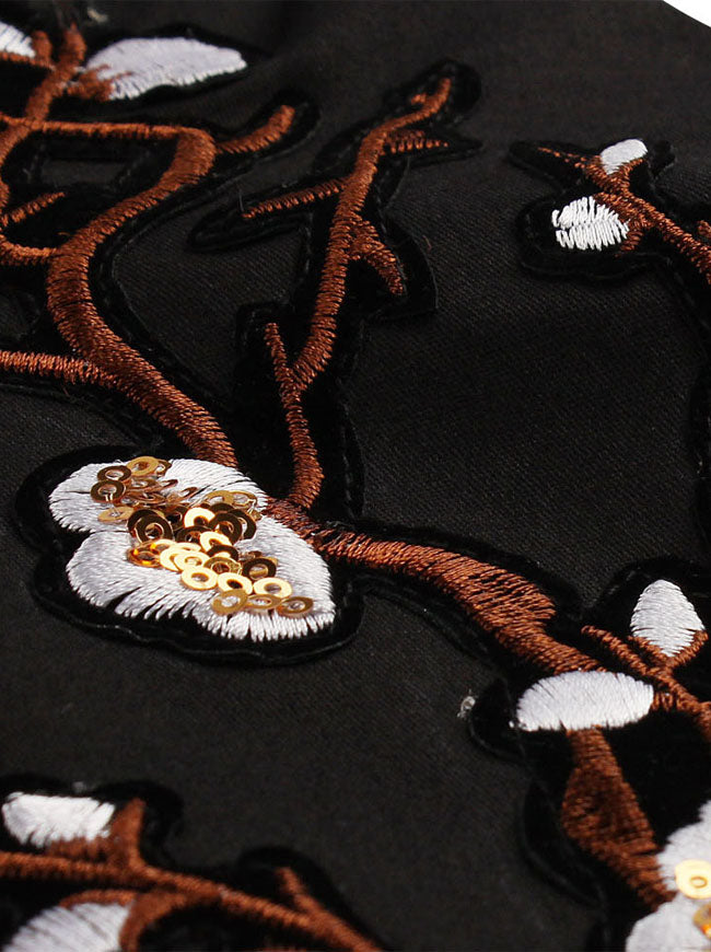 Fashion Embroidered High Waist Knee Length Fit and Flare Pleated Dresses
