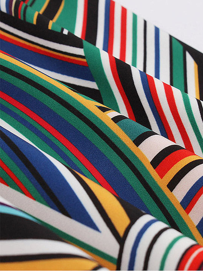 Victorian Irregular Striped Sleeveless Fit and Flare Cocktail Dress Multicolored Detail View