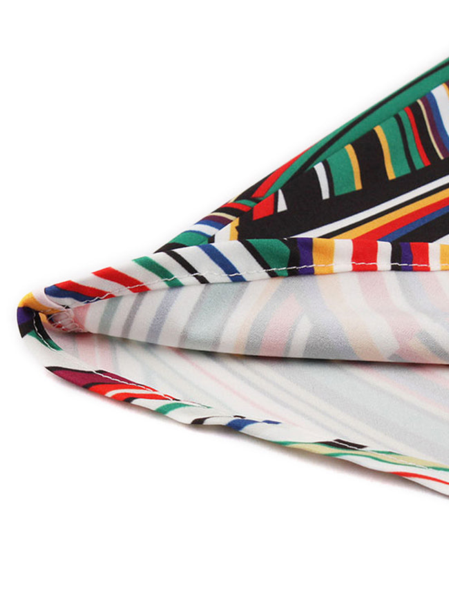 Retro Irregular Striped Sleeveless Fit and Flare Holiday Dress Multicolored Detail View