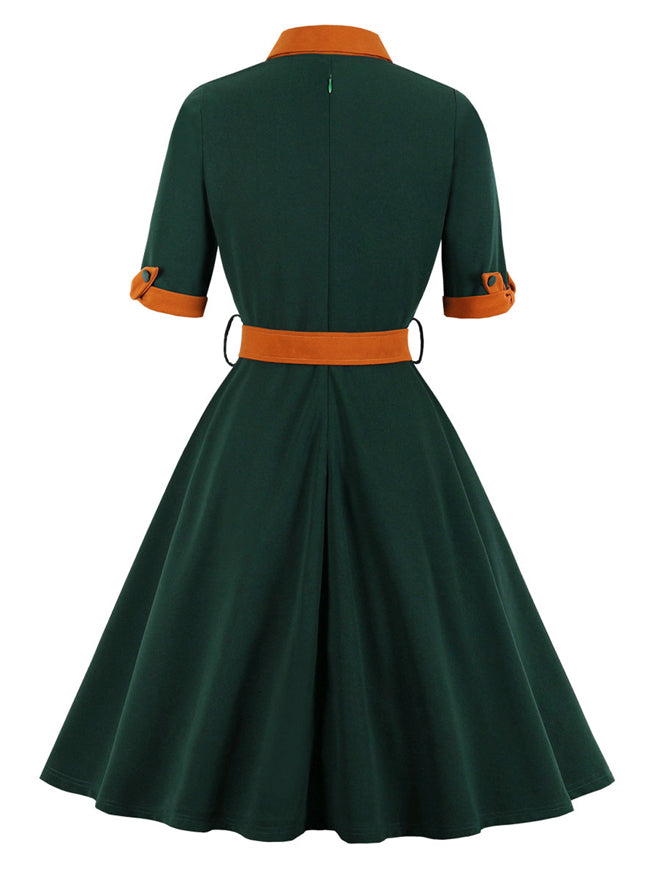 50s 60s Vintage Style Short Sleeve Prom Party Swing Dress with Belt