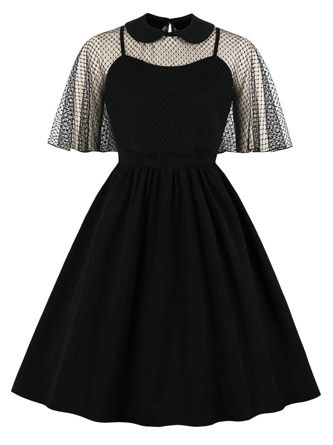 Sleeveless Spaghetti Strap Mesh Cloak Spider Halloween Vintage Dress Main View
