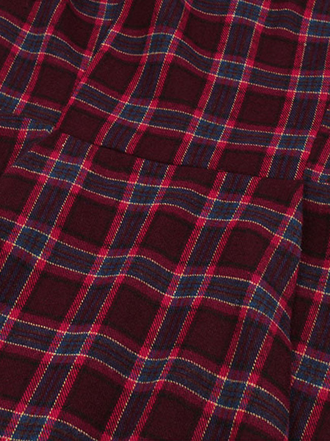 Women's Cheap High Quality Puff Sleeve Scottish A-line Office Midi Dress with Belt Red Detail View