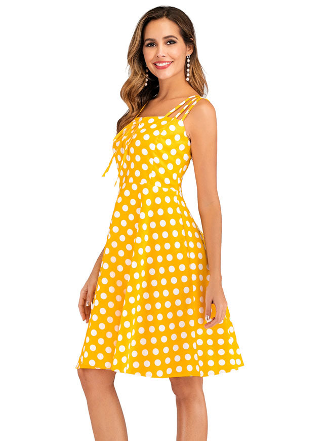 Cute Retro Ruffle Sleeveless Daily Midi A-Line Swing Dress Side View
