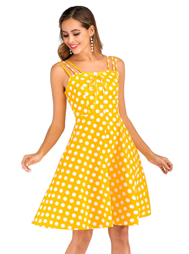1950s Retro High Quality Casual Wave Point Polka Dot  Evening Party Slip Dress Main View