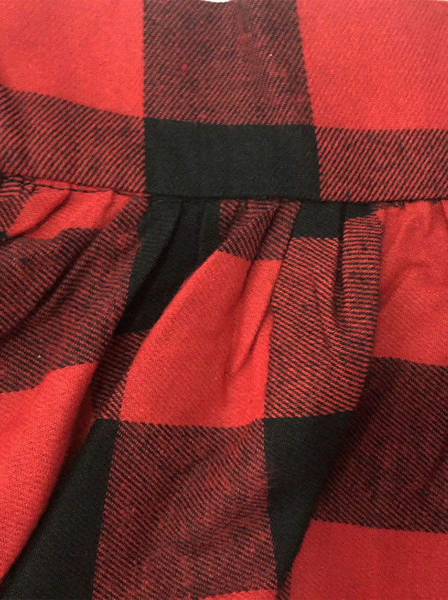 Women's Rock Plaid High Waisted A-Line Flared Pleated Holiday Midi Skirt with Pockets Red/Black Detail View