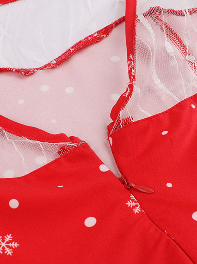 Vintage Short Sleeve Round Neckline Christmas Pleated Swing Dress