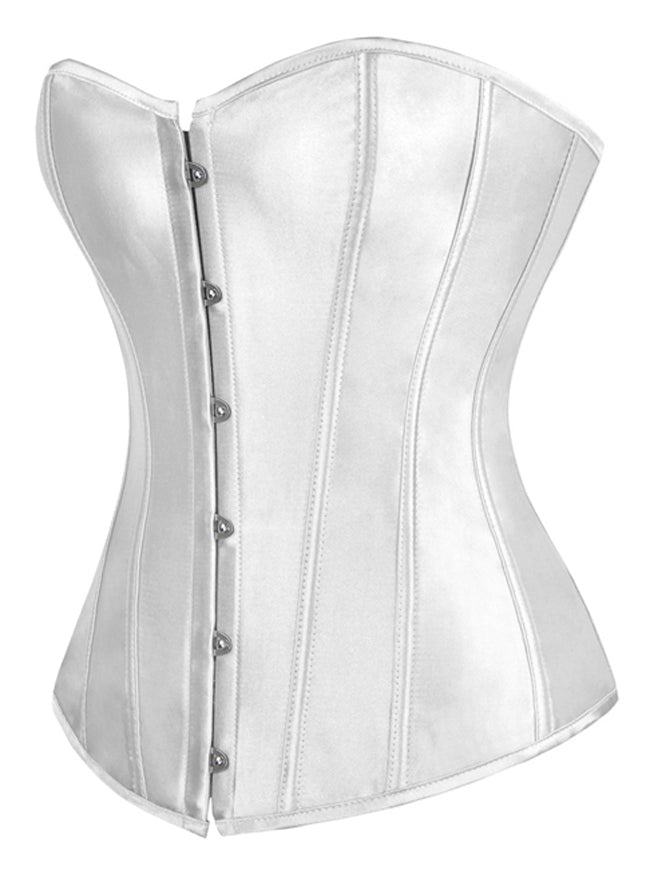 Women's Sexy Satin Body Shaper Strapless Bridal Outerwear Corset White Side View