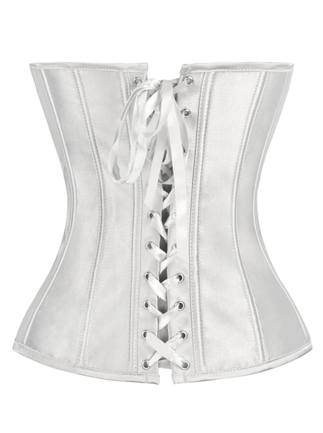 Women's Slim Satin Sweetheart Body Shaper Strapless Outerwear Corset White Back View