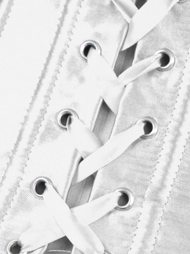 Women's Burlesque Satin Body Shaper Strapless Outerwear Valentines Corset White Detail View