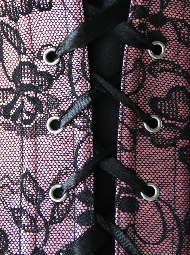 Classical Vintage Floral Satin Cocktail Date Night Satin Wedding Lace Cheap Corset Top Detail View