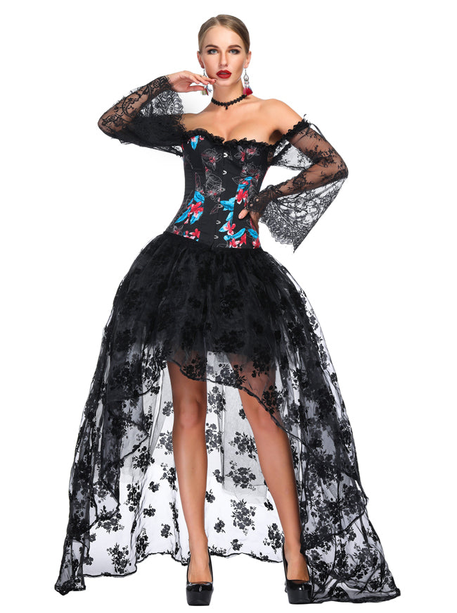 Steampunk Vintage Palace Series Lace Strapless Lace Up Overbust Corset with Organza Skirt Set Main View