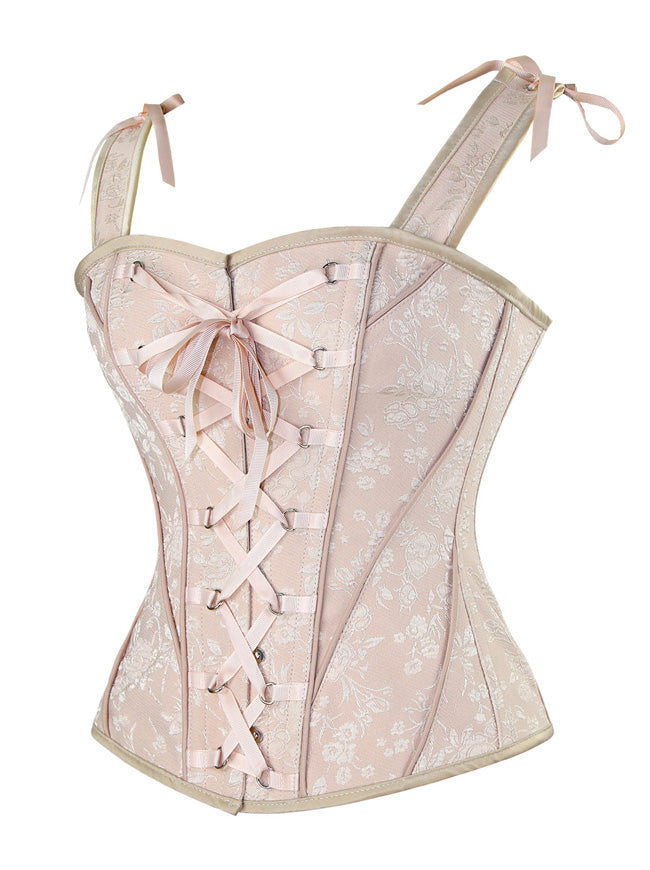 Jacquard Elegant Overbust Strap Tank Corset Pink Side View