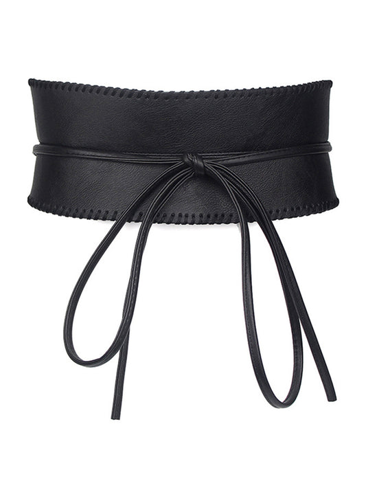 Soft Faux Leather Obi Self Tie Wrap Around Waist Band Cinch Belt Main View