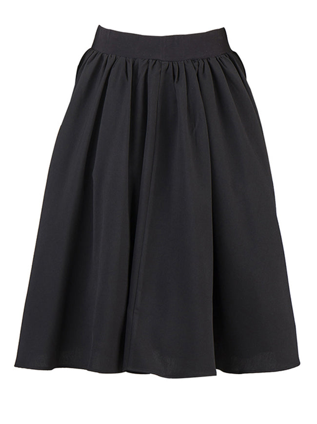 Women's Vintage Embroidered High Waisted A Line Flared Pleated Skater Full Midi Skirt with Pockets Black Back View