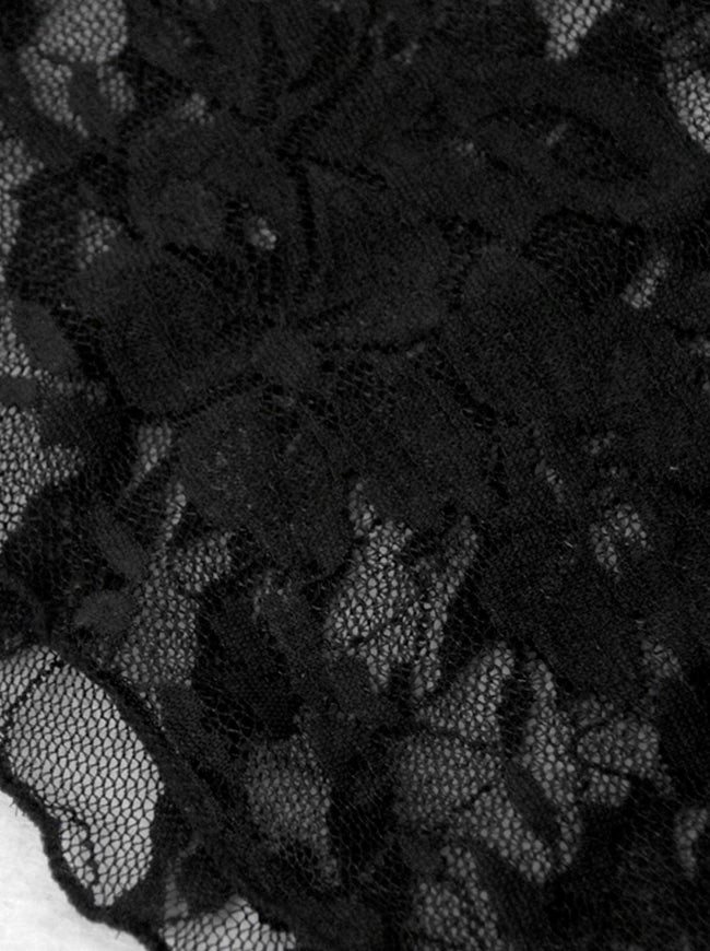 Classical Lady Black Floral Lace See Through Long Sleeves Daily Blouse Detail View