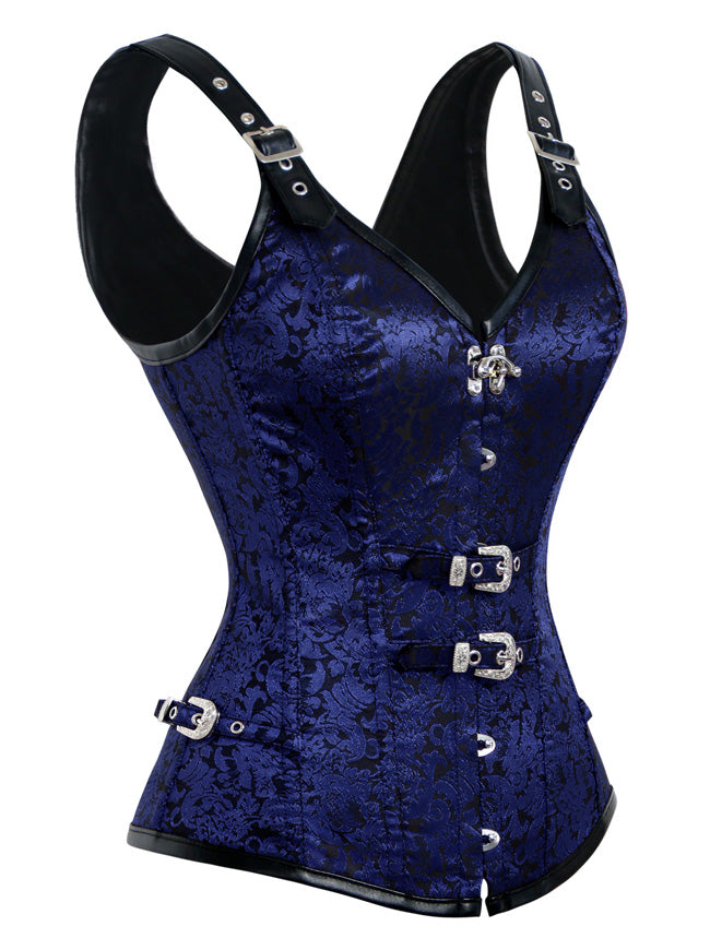 Vintage Retro Brocade Jacquard Steel Boned Lace Up Corset Lingerie
