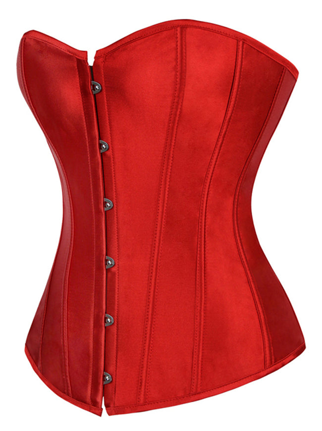 Women's Sexy Satin Body Shaper Strapless Outerwear Corset Red Side View