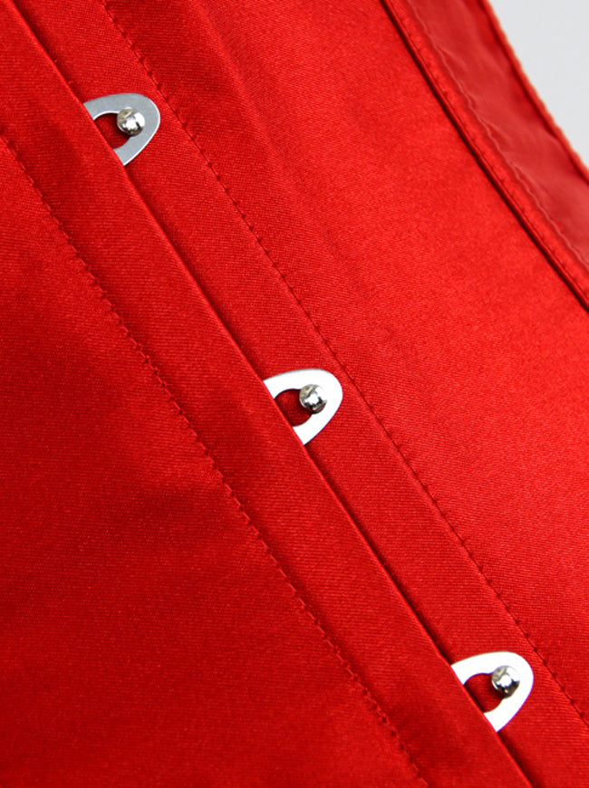Women's Sultry Satin Body Shaper Strapless Outerwear Corset Red Detail View