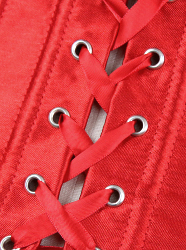 Women's Burlesque Satin Body Shaper Strapless Outerwear Valentines Corset Red Detail View
