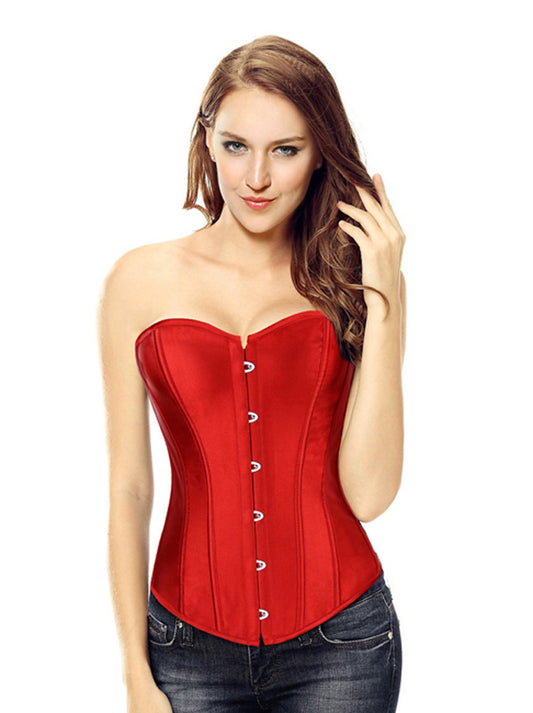 Sexy Slim Burlesque Sweetheart Satin Body Shaper Strapless Outerwear Valentines Corset Main View