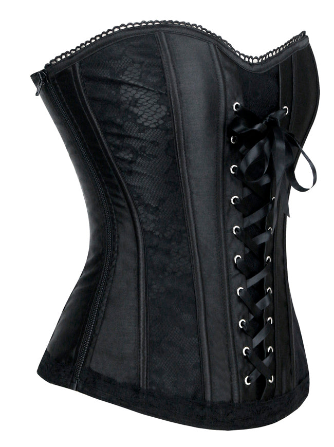 Elegant Classical Black Satin Steampunk Strapless Lace Up Overbust Corset