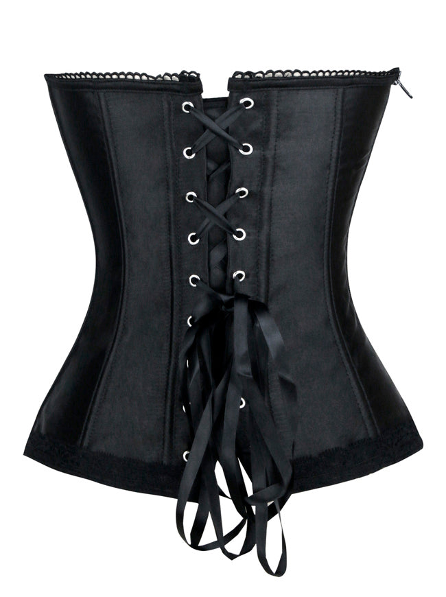 Steampunk Vintage Satin Plastic Boned Floral Lace Overbust Corset