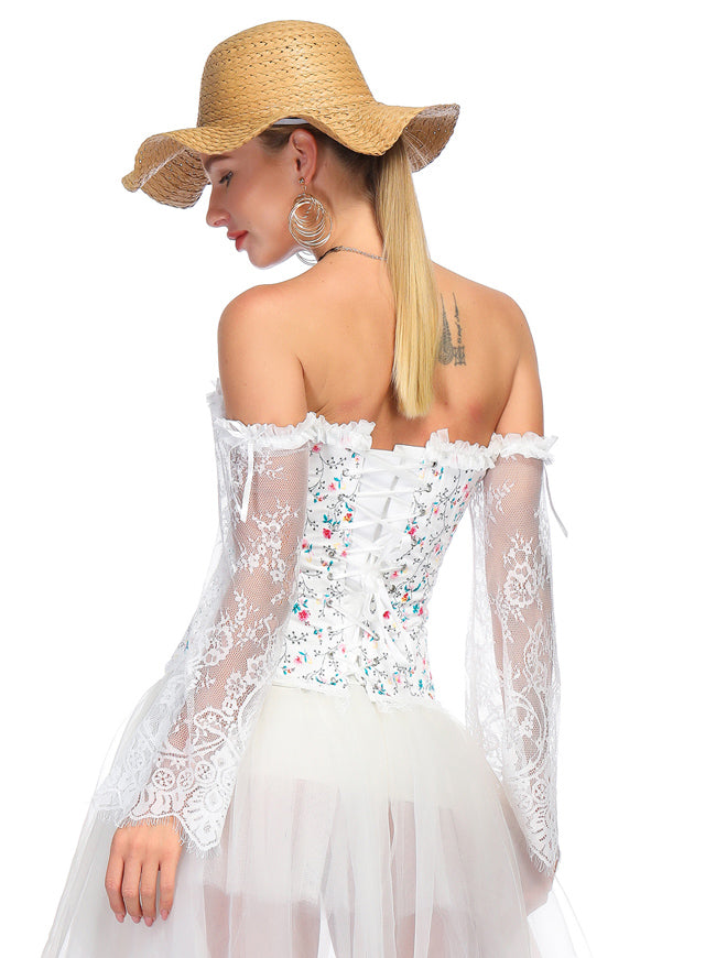 Elegant Sexy Off Shoulder Lace Up Steel Boned Wedding Bustier Corset
