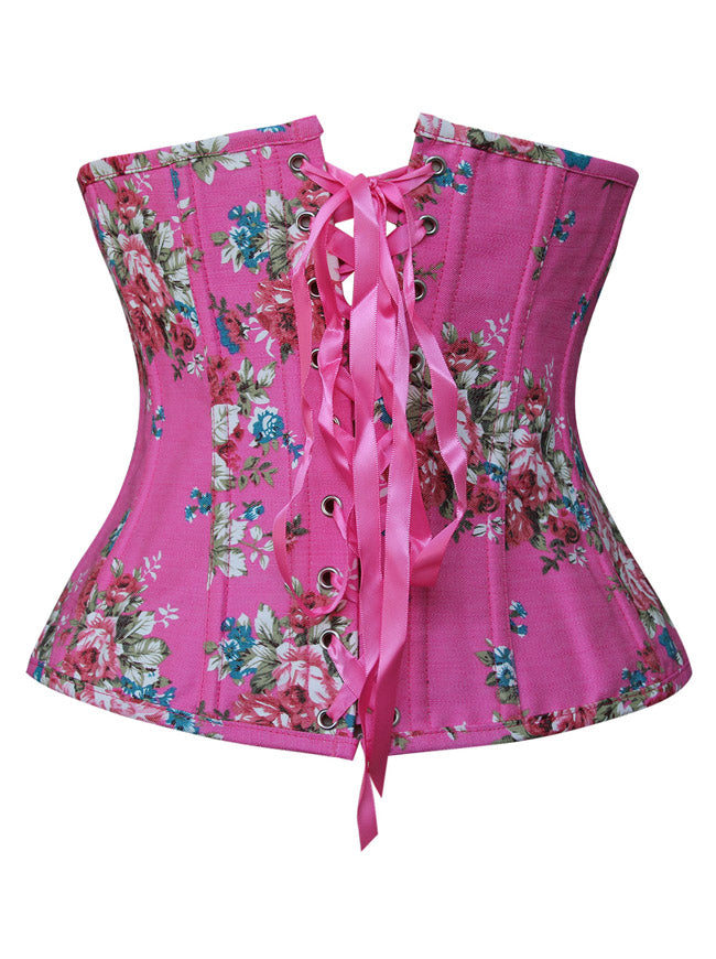 Fashion Vintage Floral Prints Lace-Up Underbust Corset Tops
